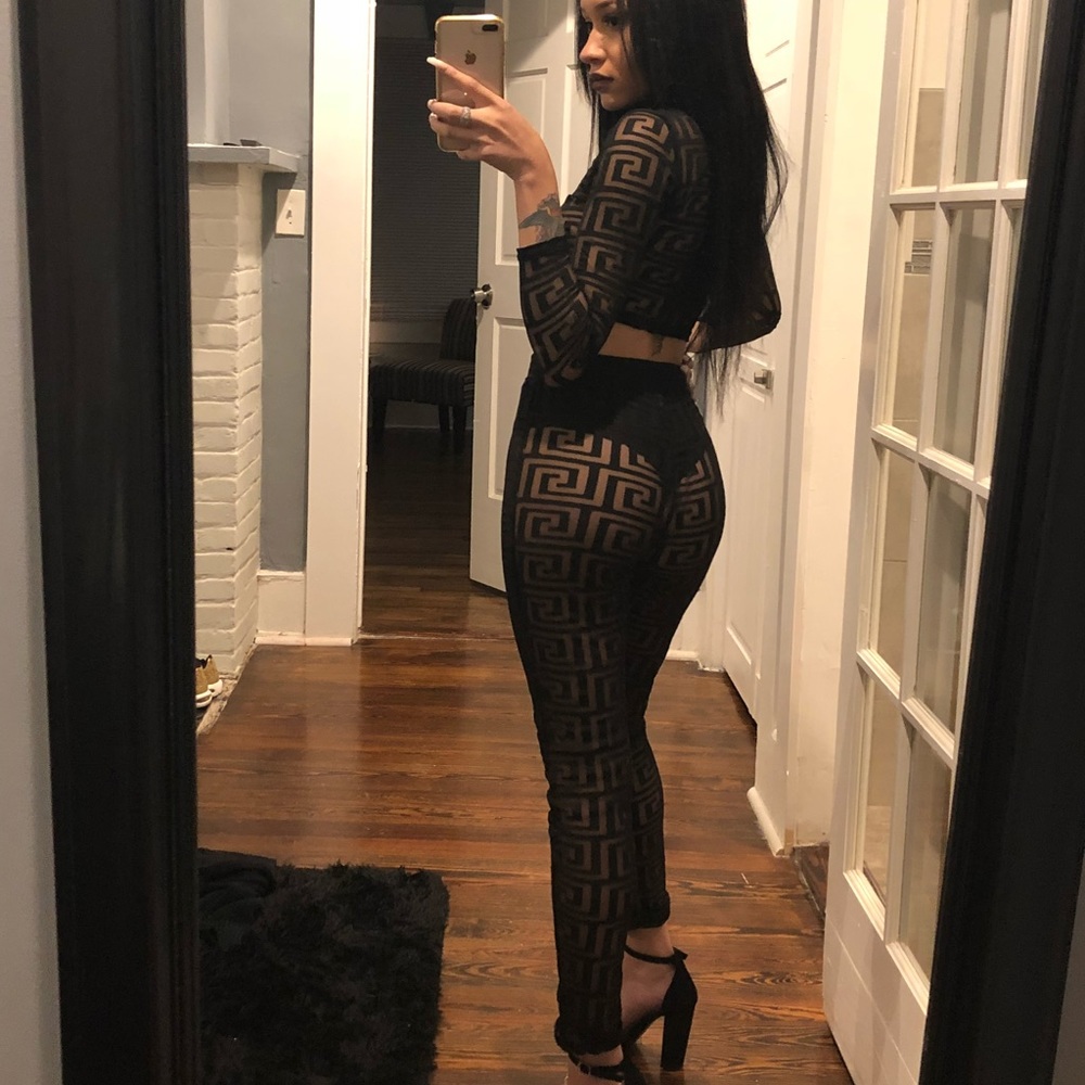 black mesh two piece pant set, worn once!